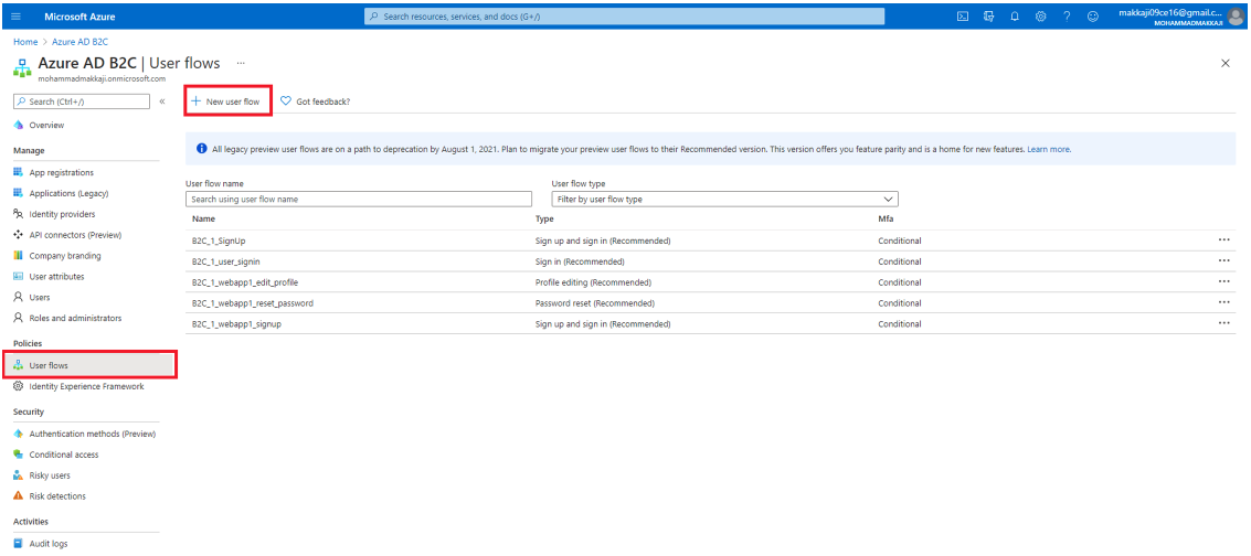 Pick User flows from the Policies menu